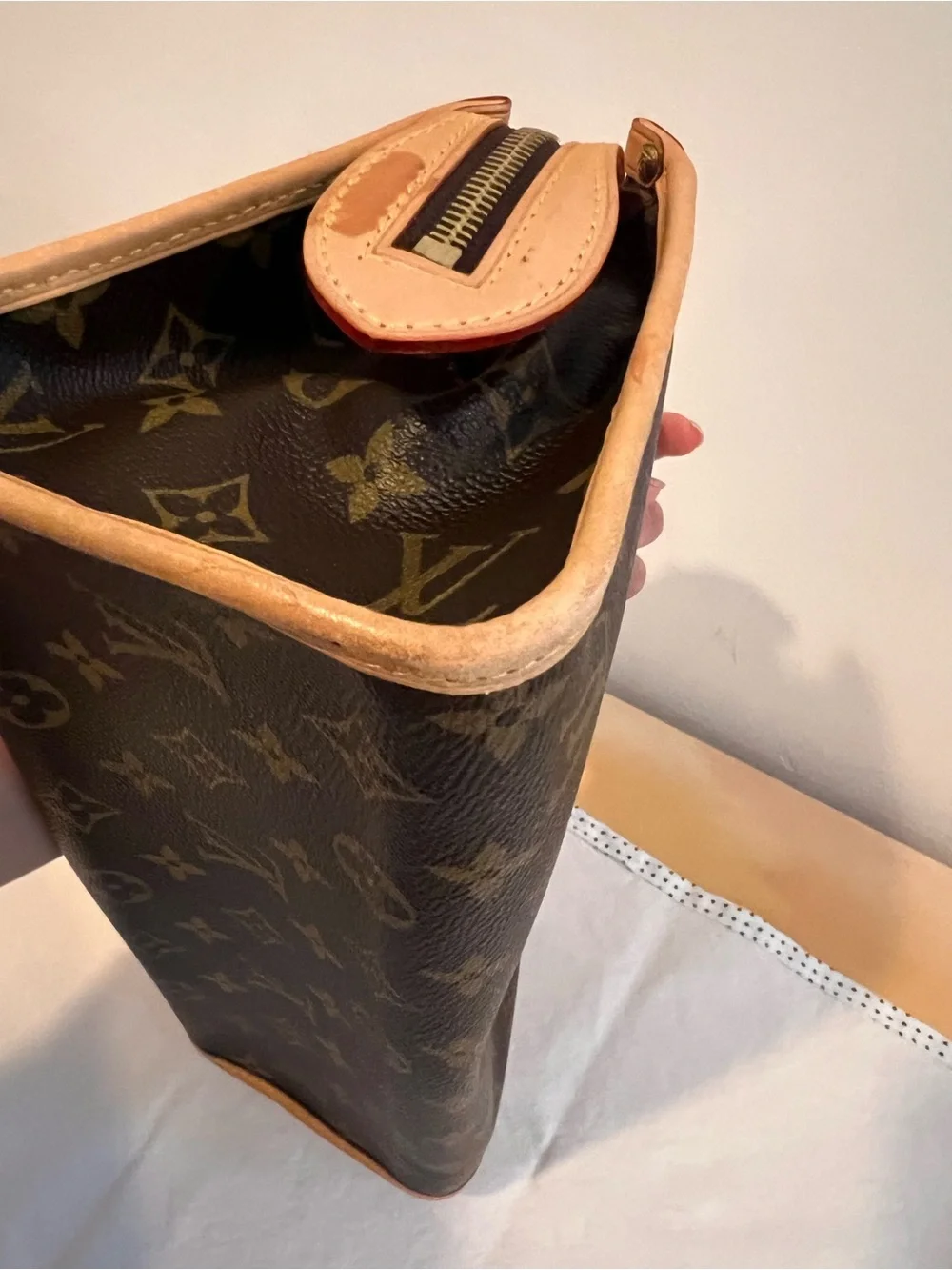 Louis Vuitton Brown Monogram Satchel with Tan Trim